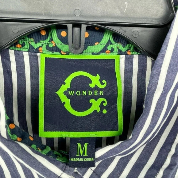 C. Wonder Button-Up Shirt Women's Sz M Blue Striped Collared Fitted Embroidered - Picture 10 of 12